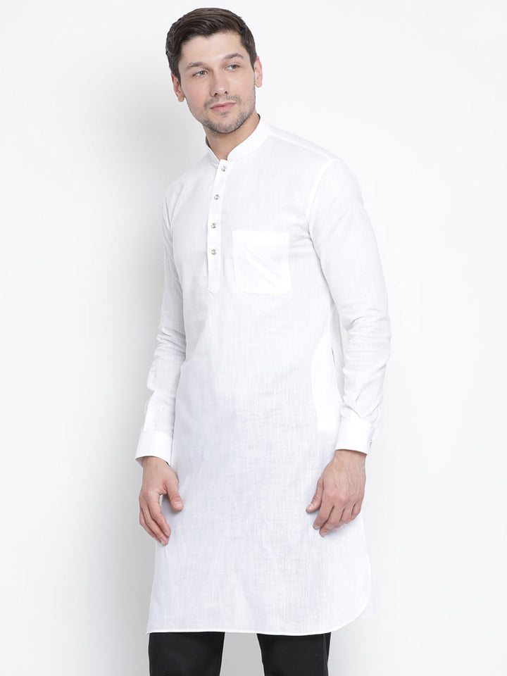 VM BY VASTRAMAY Men's White Cotton Blend Pathani Kurta