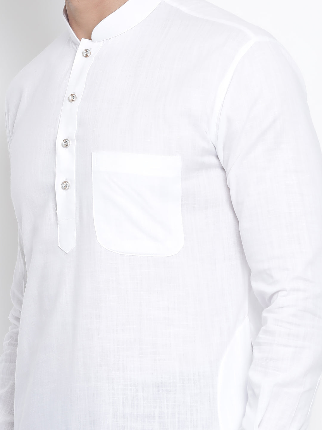 VM BY VASTRAMAY Men's White Cotton Blend Pathani Kurta