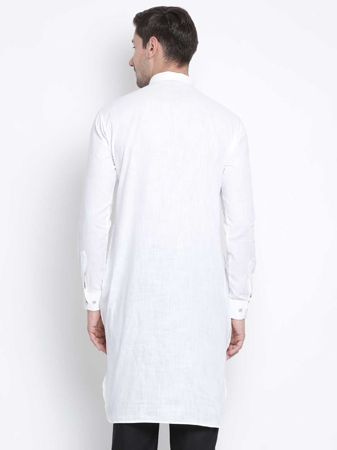 VM BY VASTRAMAY Men's White Cotton Blend Pathani Kurta