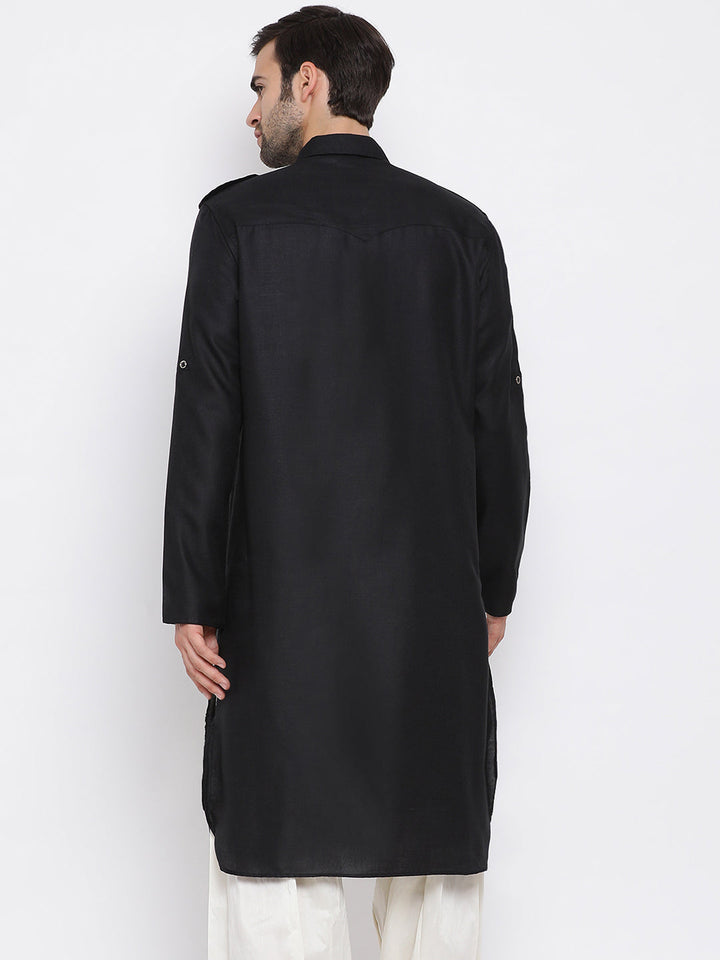 Vastramay Black Cotton Blend Baap Beta Pathani Kurta