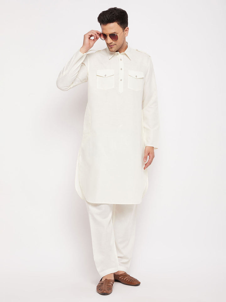 VM BY VASTRAMAY Men's Cream Pathani Suit Set