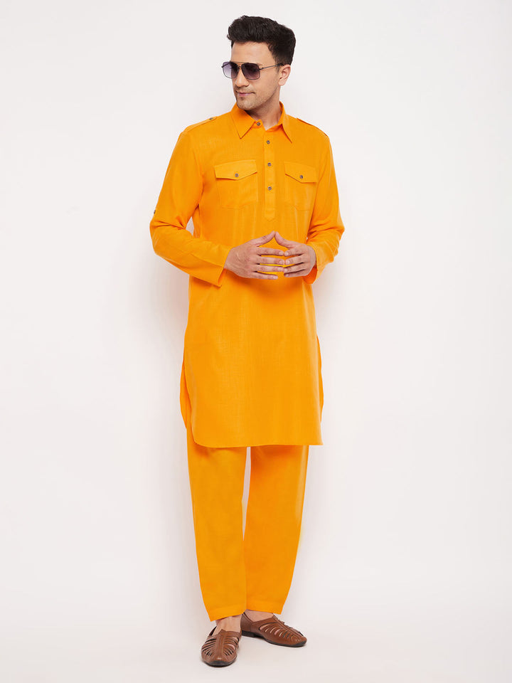 VM BY VASTRAMAY Men's Mustard Pathani Suit Set