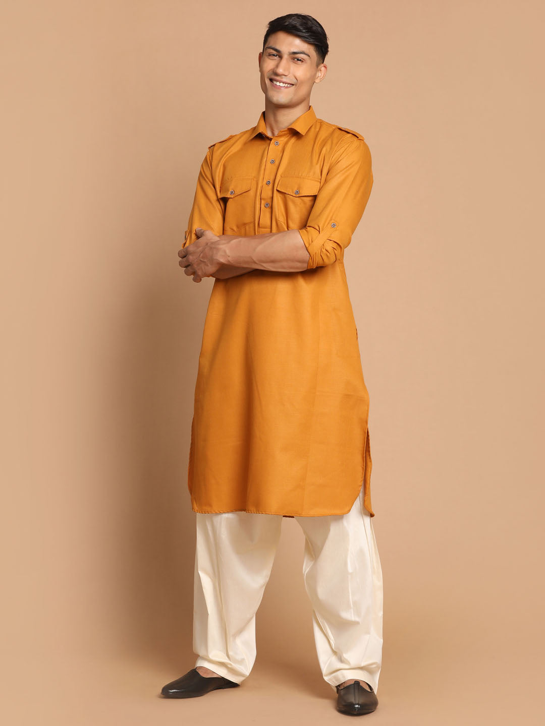 VM By VASTRAMAY Rust Brown & Cream Pathani Kurta with Patiala