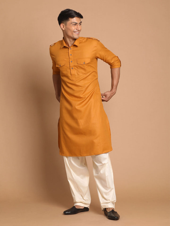 VM By VASTRAMAY Rust Brown & Cream Pathani Kurta with Patiala