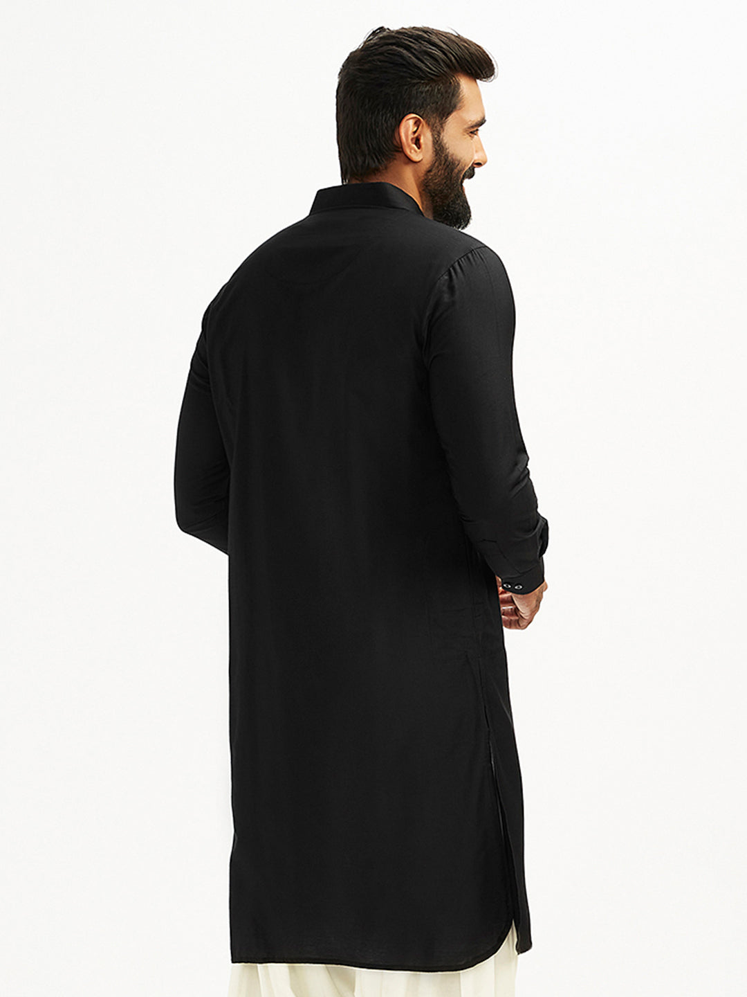 Men's Black And White Viscose Pathani