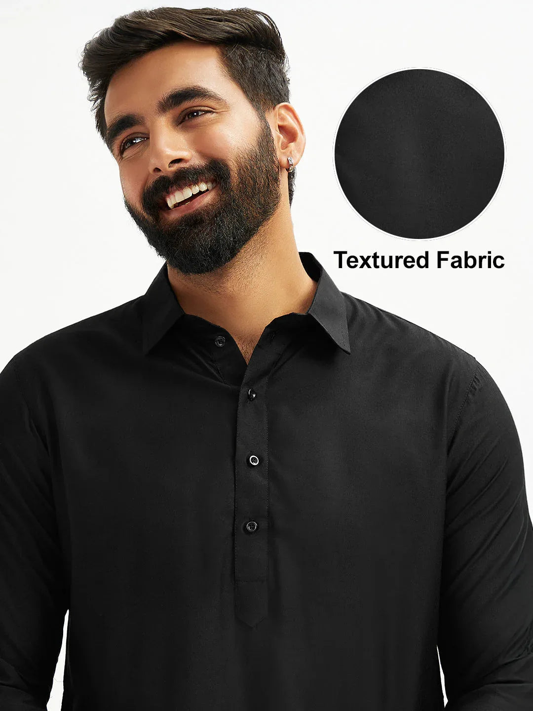 Men's Black And White Viscose Pathani Kurta Set