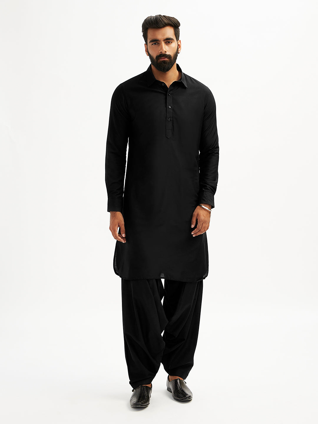 Men's Black Viscose Pathani Kurta Set