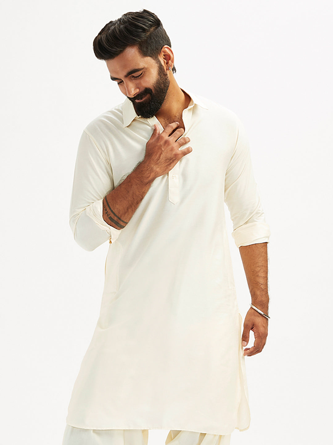 Men's Cream Viscose Pathani