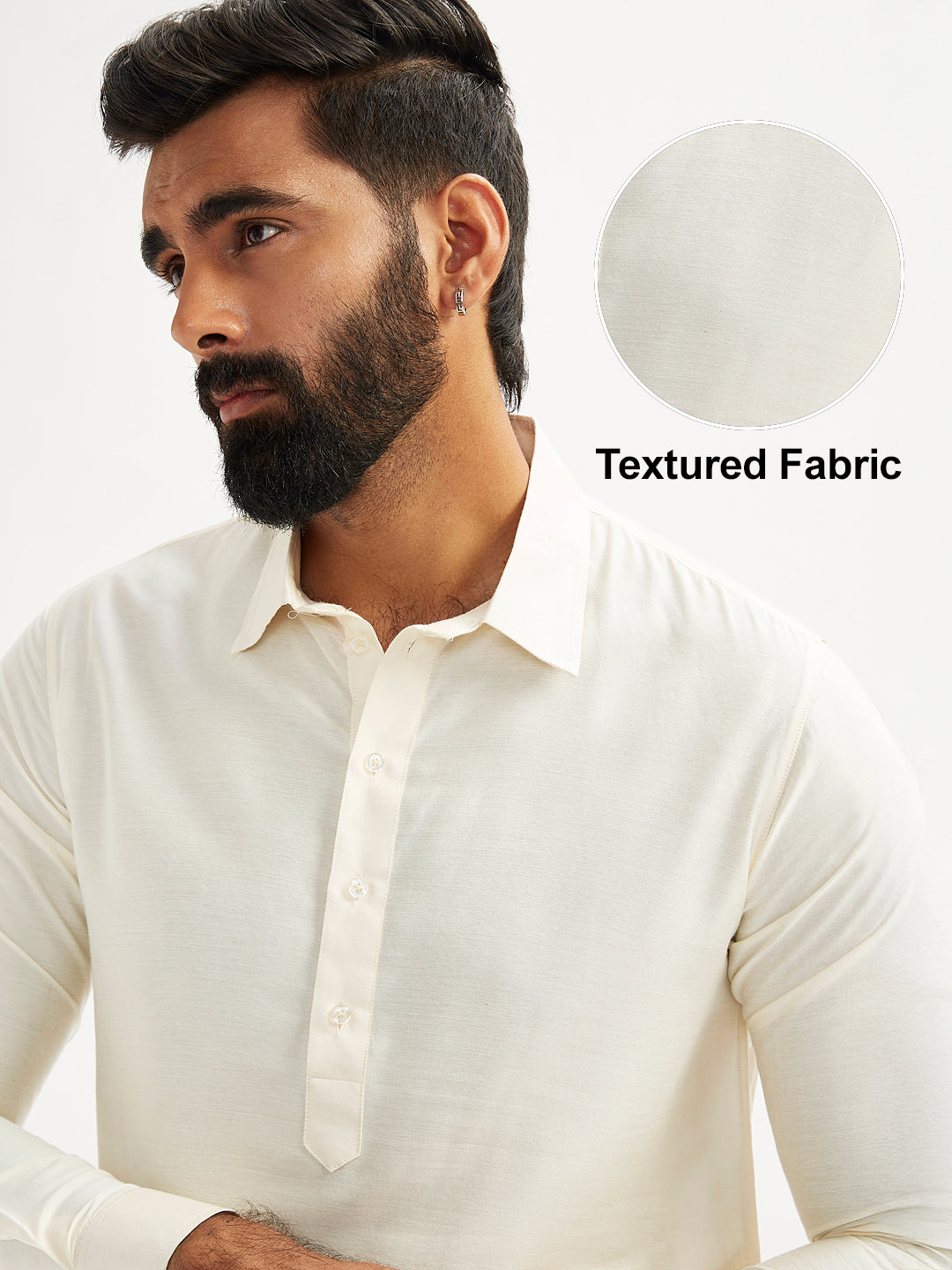 Men's Cream Viscose Pathani Kurta Set