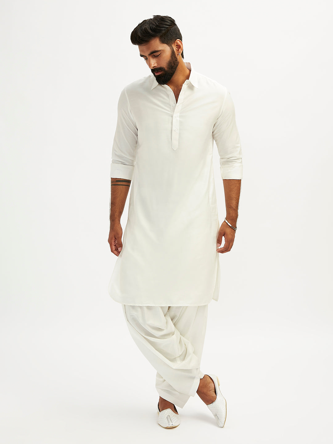Men's White Viscose Pathani