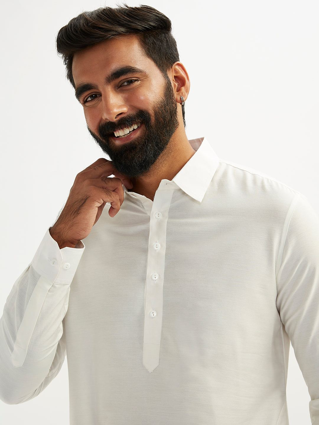 Men's White Viscose Pathani Kurta Set