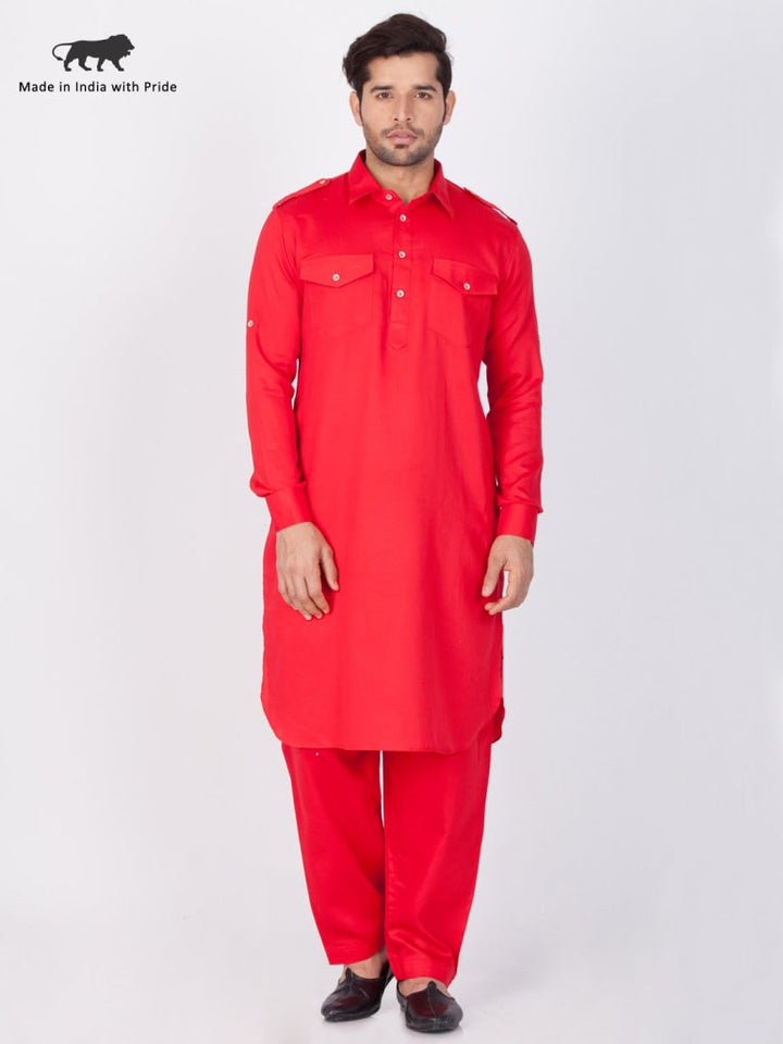 VASTRAMAY Men's Red Pathani Suit Set