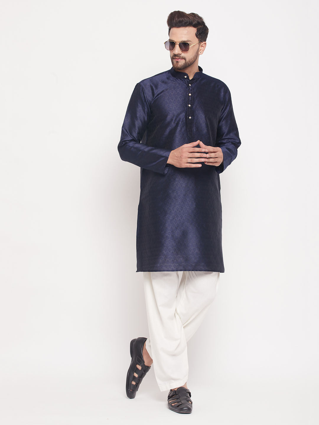 VASTRAMAY Men's Cream Cotton Blend Salwar