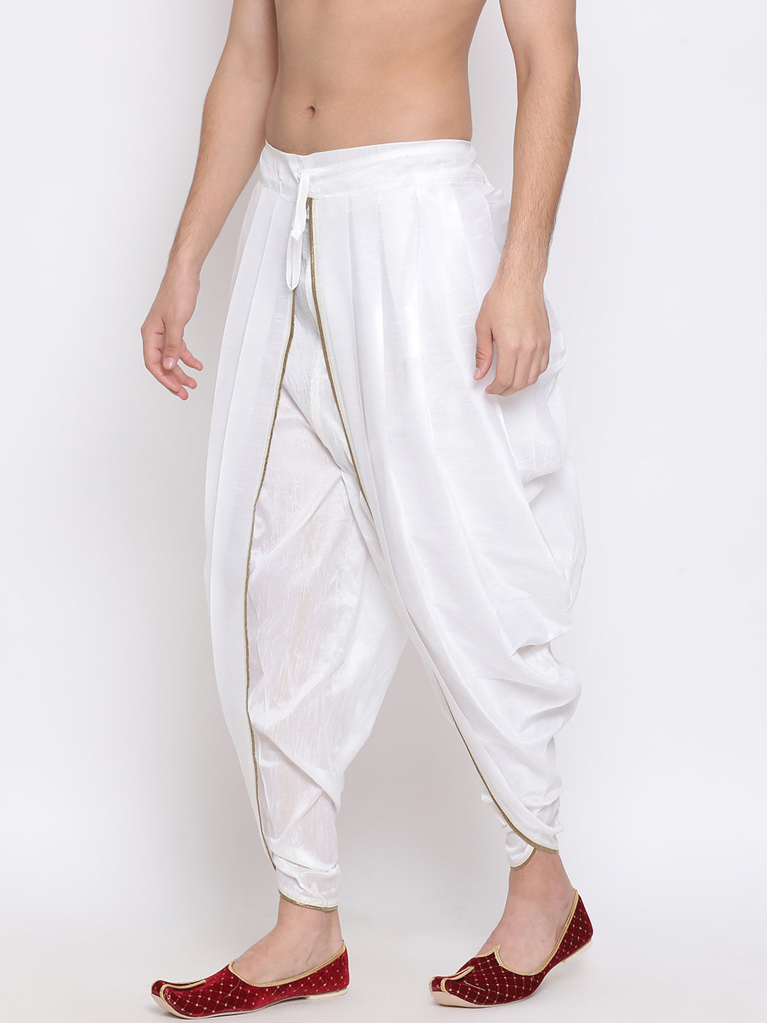 VASTRAMAY Men's White Silk Blend Dhoti Pant