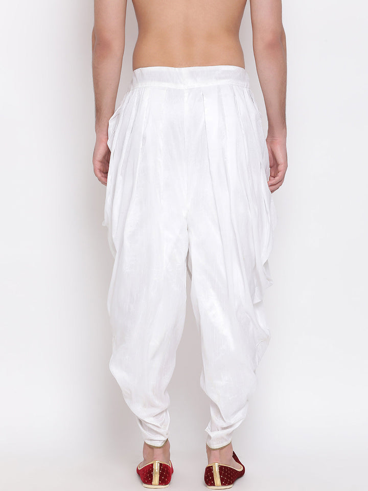 VASTRAMAY Men's White Silk Blend Dhoti Pant