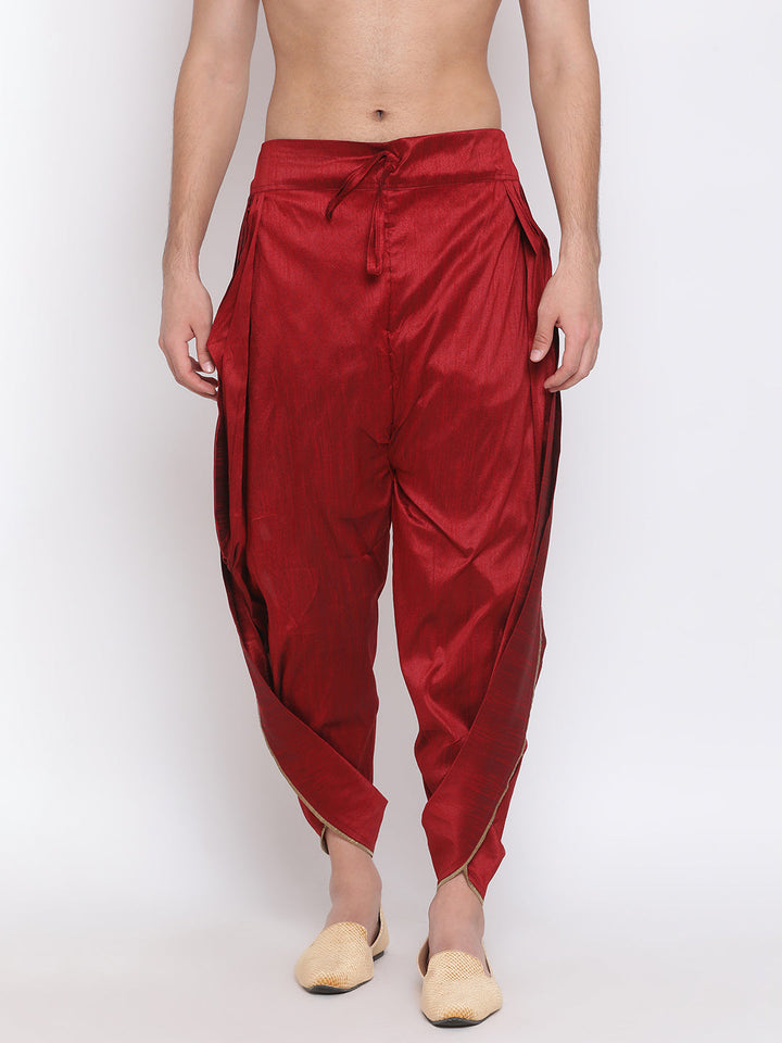 VASTRAMAY Men's Maroon Silk Blend Dhoti Pant