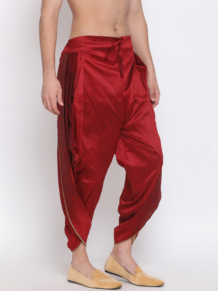 VASTRAMAY Men's Maroon Silk Blend Dhoti Pant