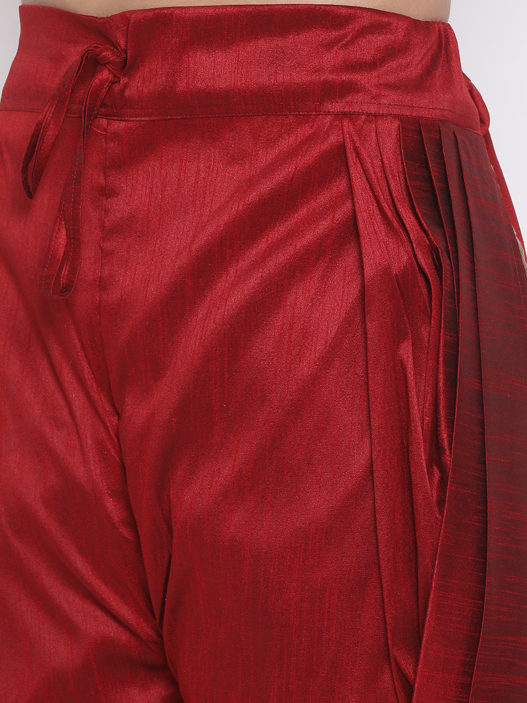 VASTRAMAY Men's Maroon Silk Blend Dhoti Pant