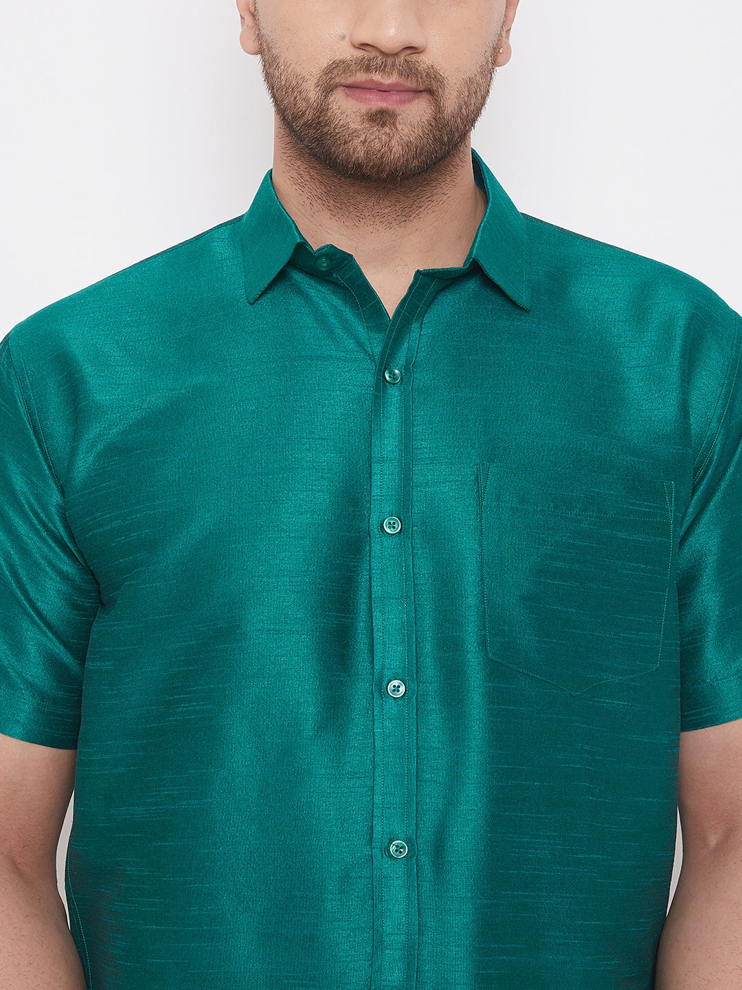 VM By VASTRAMAY Men's Green Silk Blend Ethnic Shirt