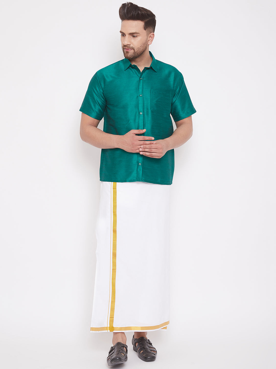 VM By VASTRAMAY Men's Green Silk Blend Ethnic Shirt