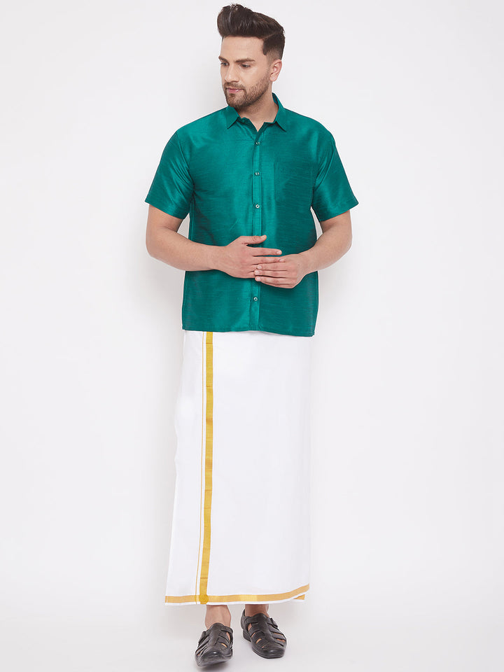 VM By VASTRAMAY Men's Green Silk Blend Ethnic Shirt