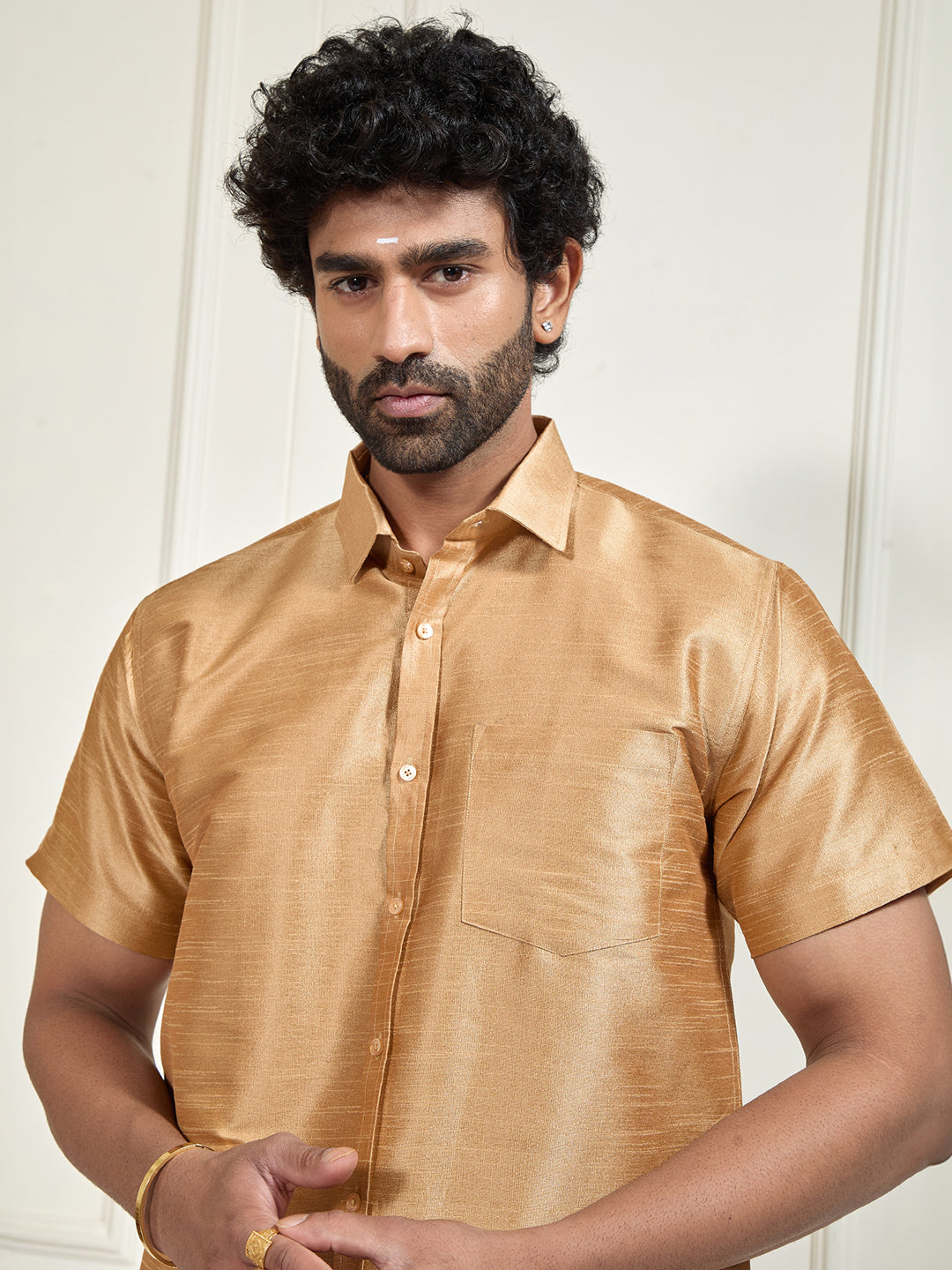 Men's Gold Silk Blend Ethnic Shirt