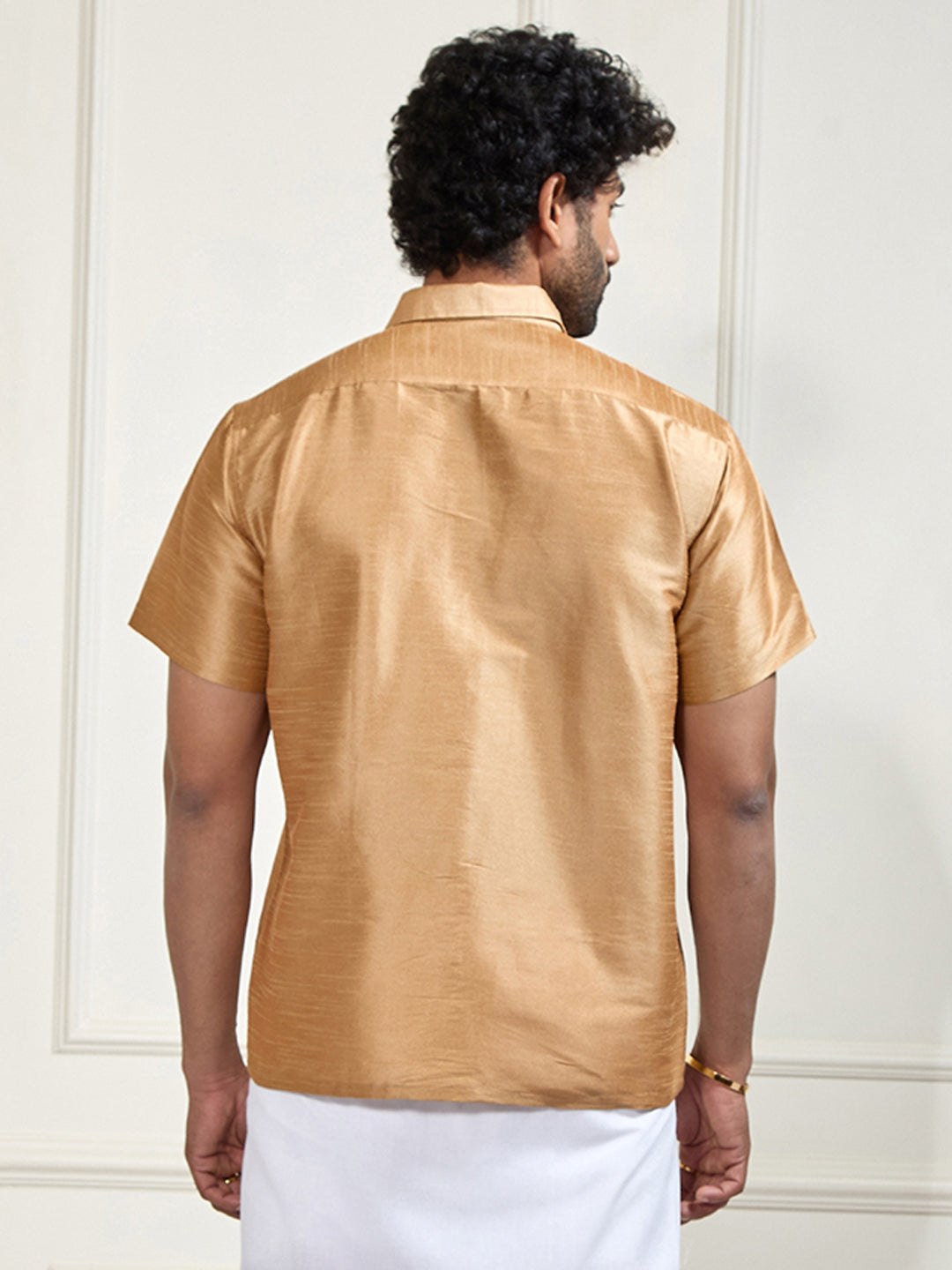 Men's Gold Silk Blend Ethnic Shirt