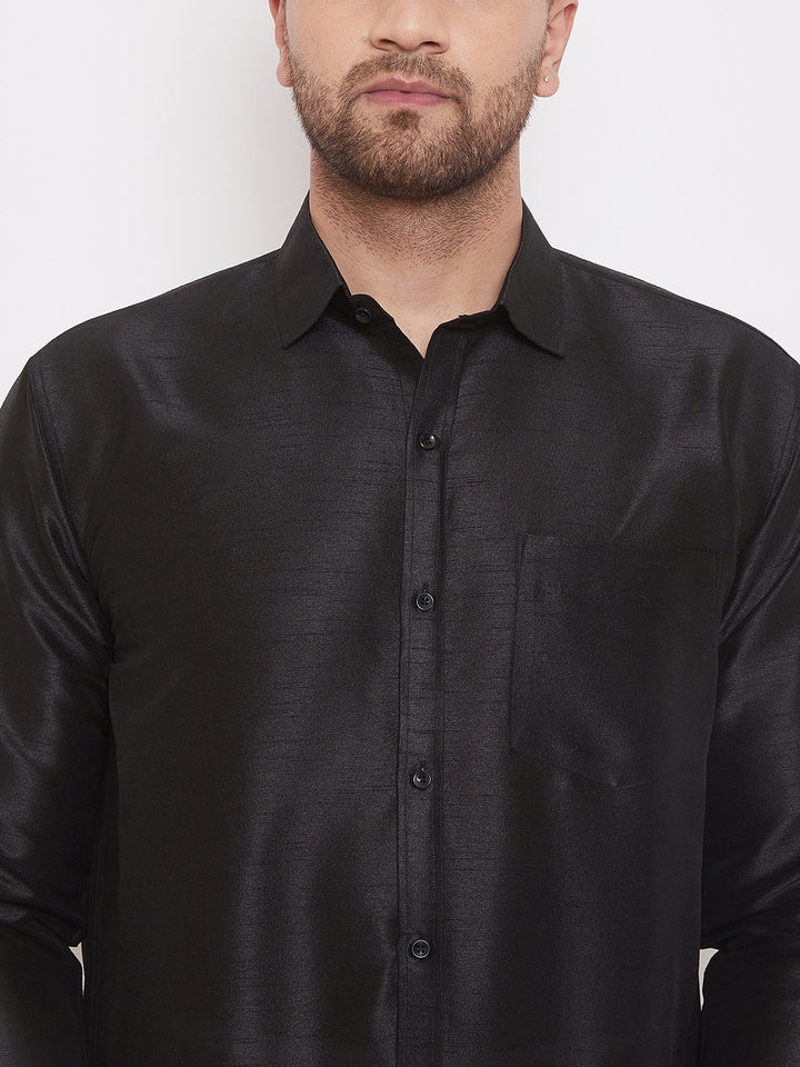 VM By VASTRAMAY Men's Black Silk Blend Ethnic Shirt