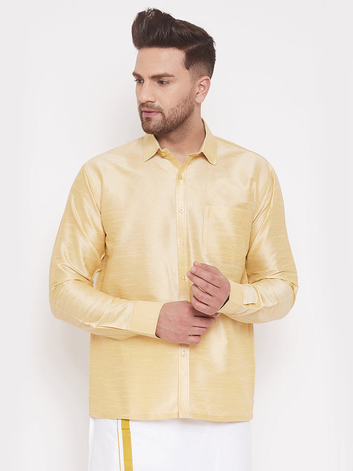 VM BY VASTRAMAY Men's Gold Silk Blend Ethnic Shirt