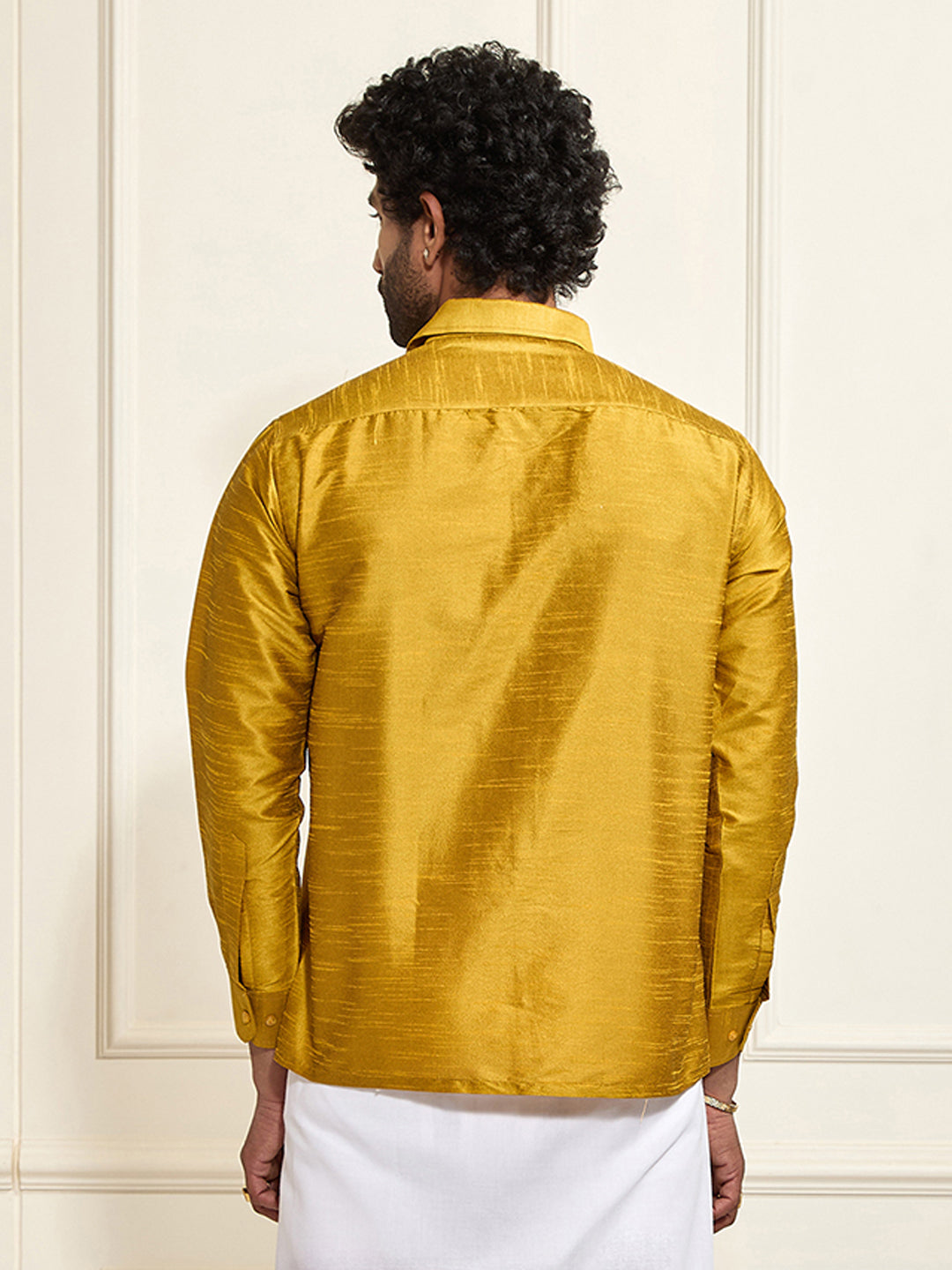 Men's Mustard Silk Blend Ethnic Shirt