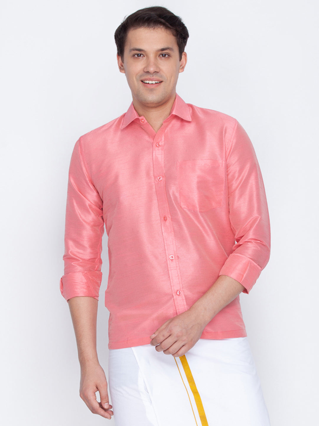 Men's Pink Silk Blend Ethnic Shirt