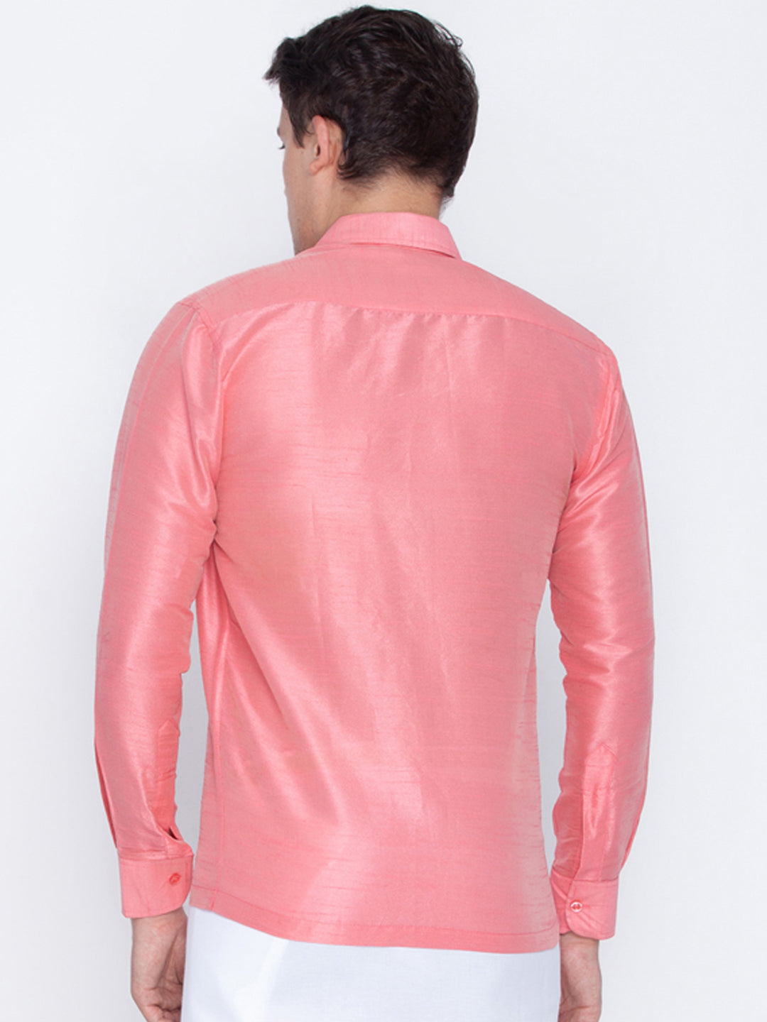 Men's Pink Silk Blend Ethnic Shirt