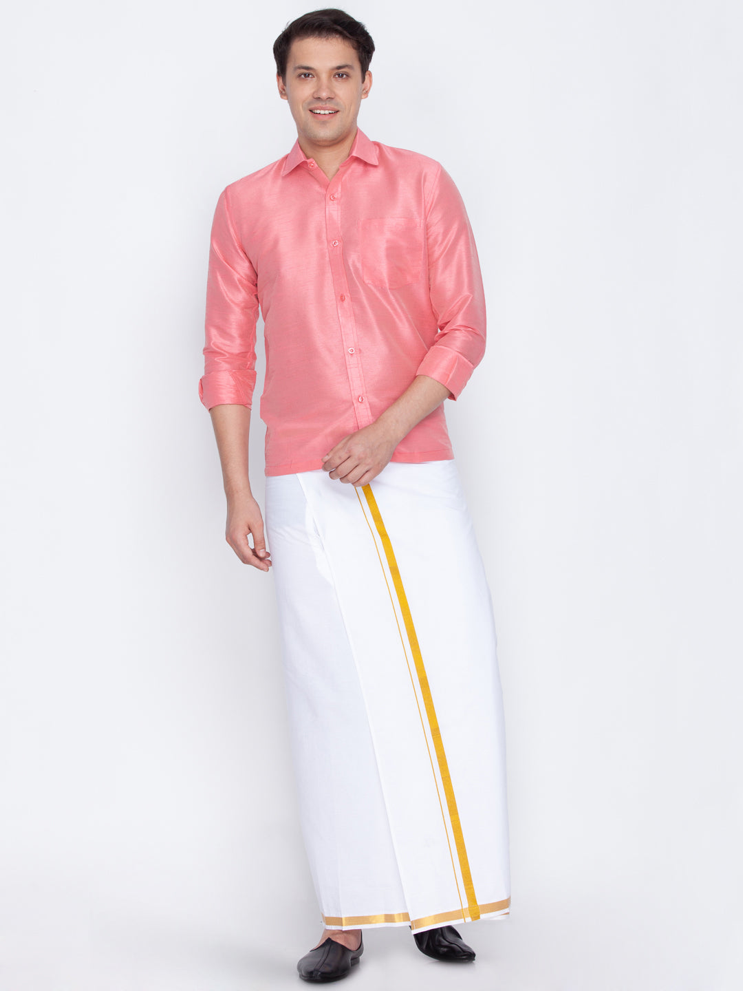 Men's Pink Silk Blend Ethnic Shirt