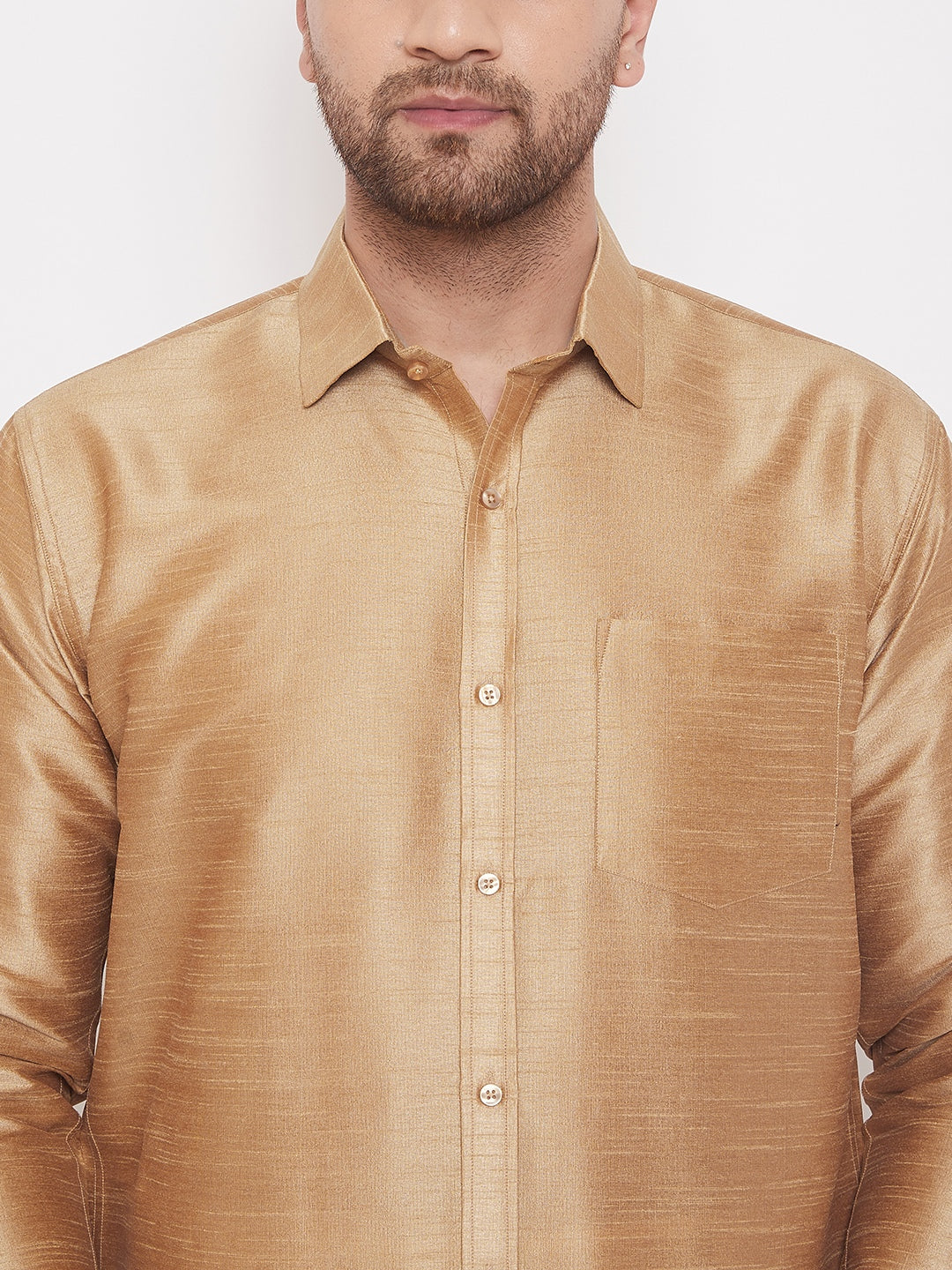 VM By VASTRAMAY Men's Rose Gold Silk Blend Ethnic Shirt