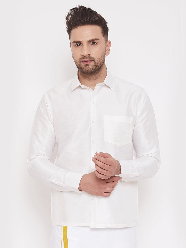 VM By VASTRAMAY Men's White Silk Blend Ethnic Shirt