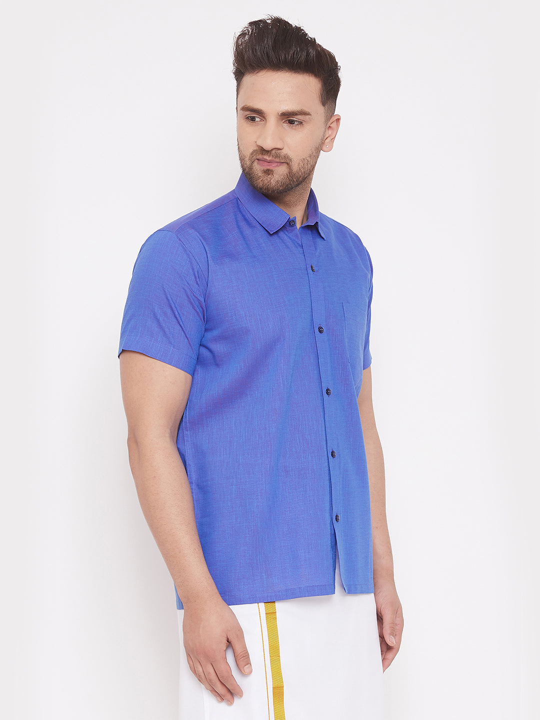 VM BY VASTRAMAY Men's Blue Cotton Blend Ethnic Shirt