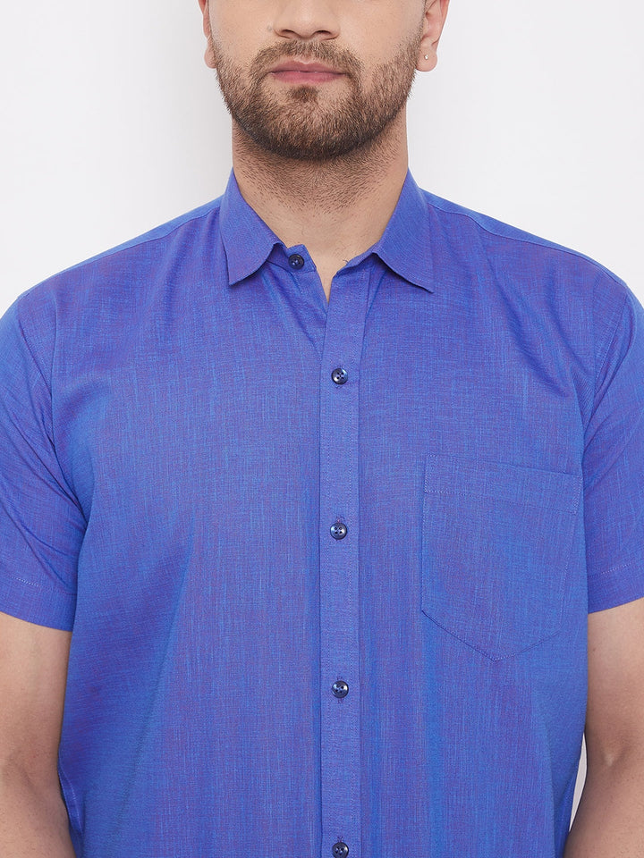 VM BY VASTRAMAY Men's Blue Cotton Blend Ethnic Shirt