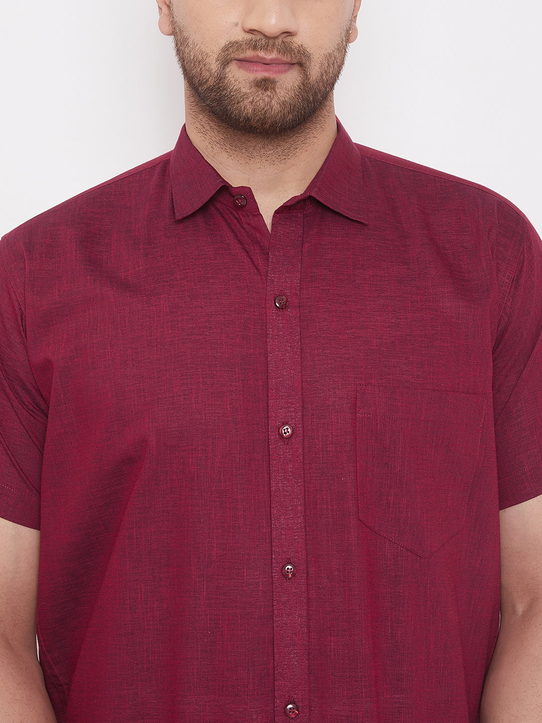 VM BY VASTRAMAY Men's Maroon Cotton Blend Ethnic Shirt