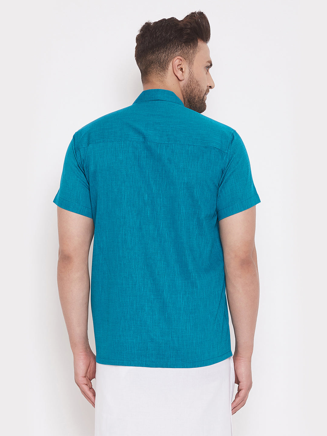 Vastramay Turquoise Cotton Blend Baap Beta Ethnic Shirt