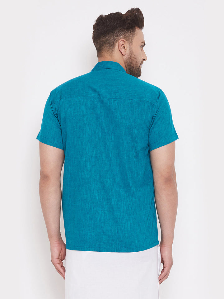 Vastramay Turquoise Cotton Blend Baap Beta Ethnic Shirt