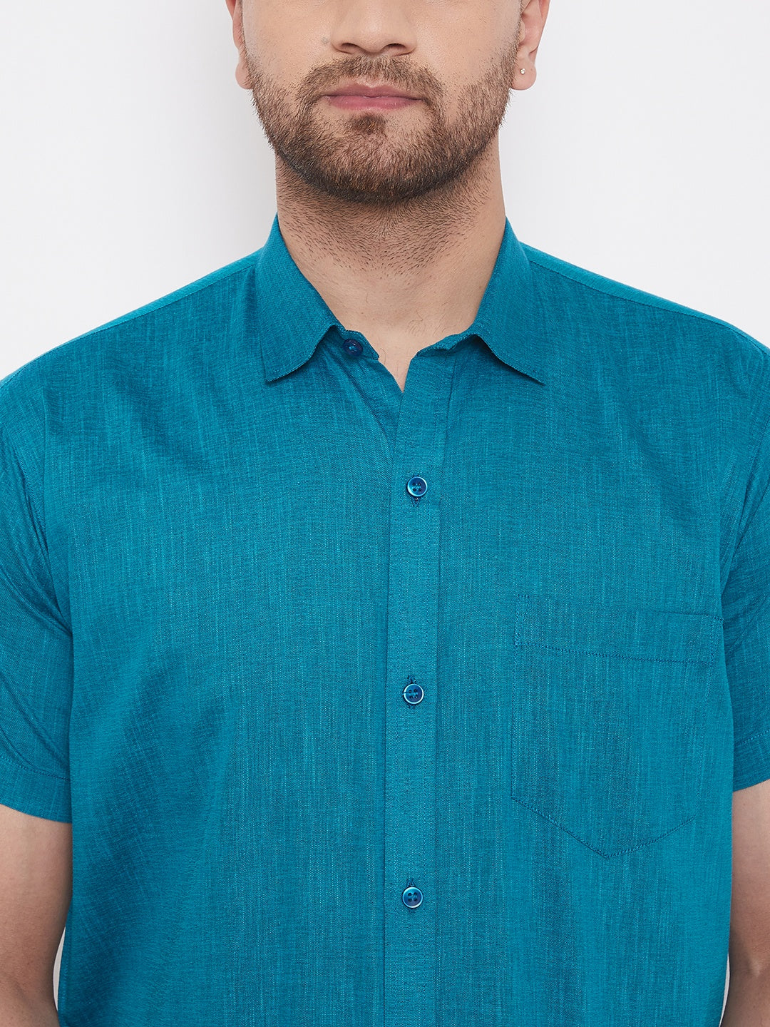 Vastramay Turquoise Cotton Blend Baap Beta Ethnic Shirt