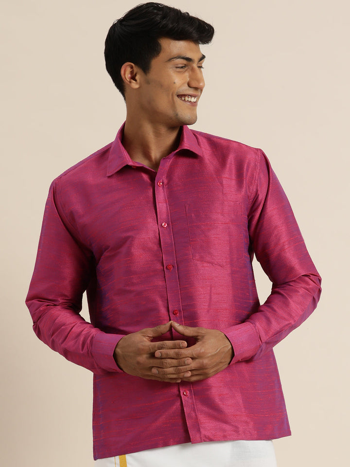 VASTRAMAY Men's Purple Silk Blend Shirt