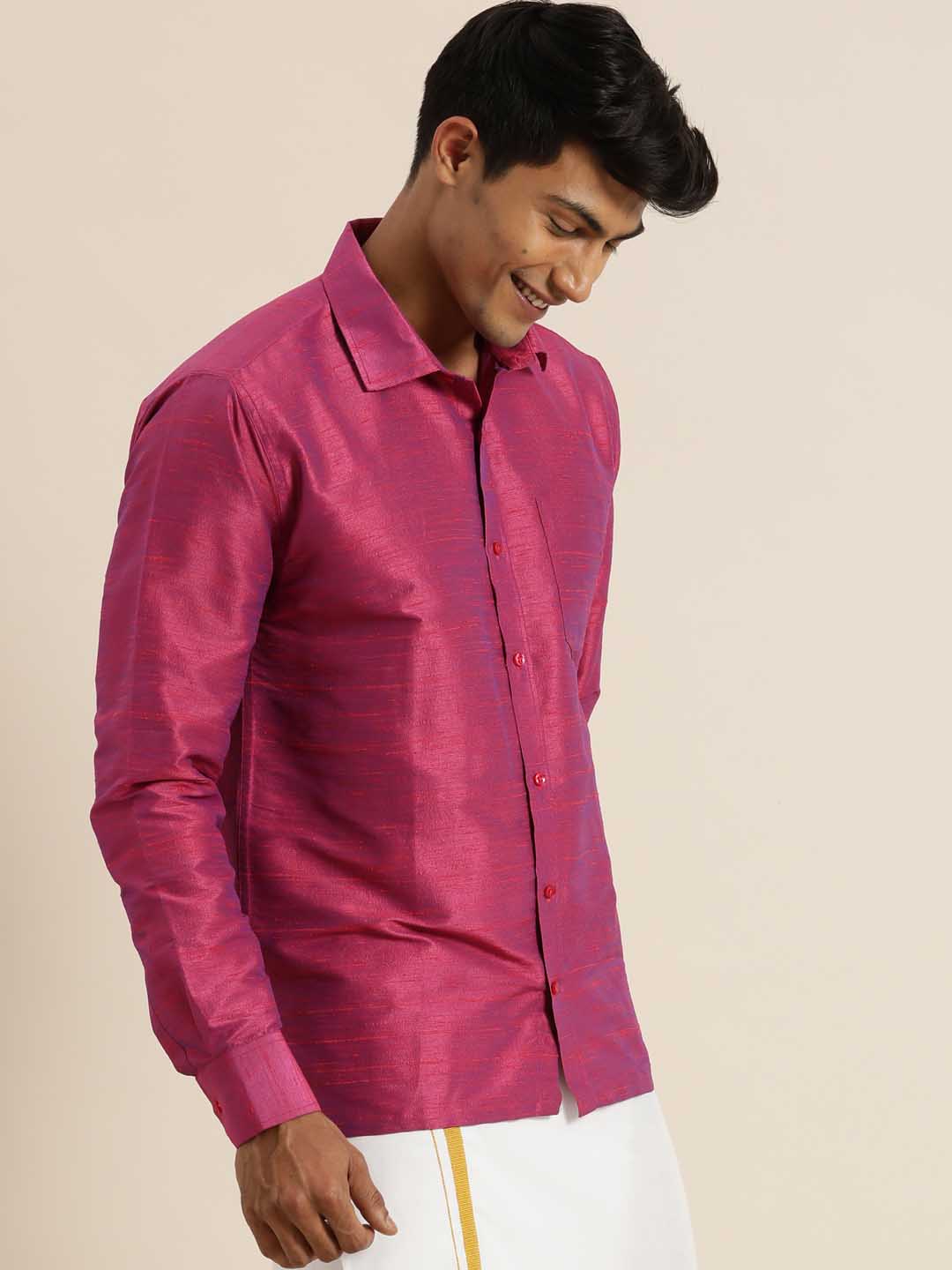 VASTRAMAY Men's Purple Silk Blend Shirt