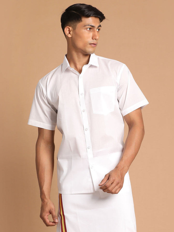 VASTRAMAY Men's White Cotton Shirt