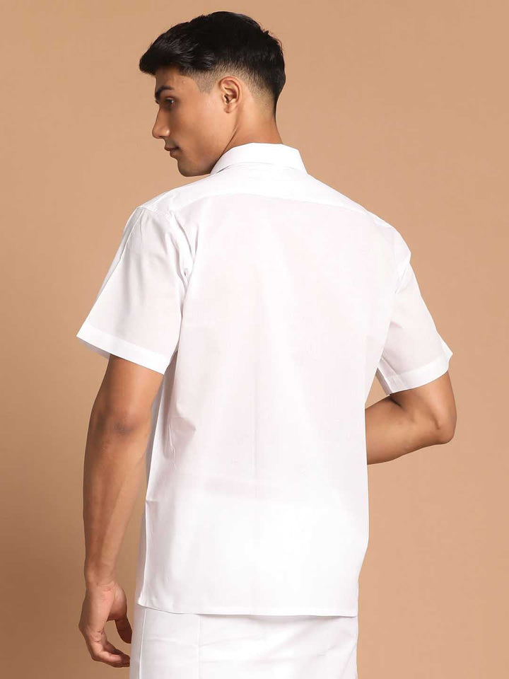 VASTRAMAY Men's White Color Cotton Shirt