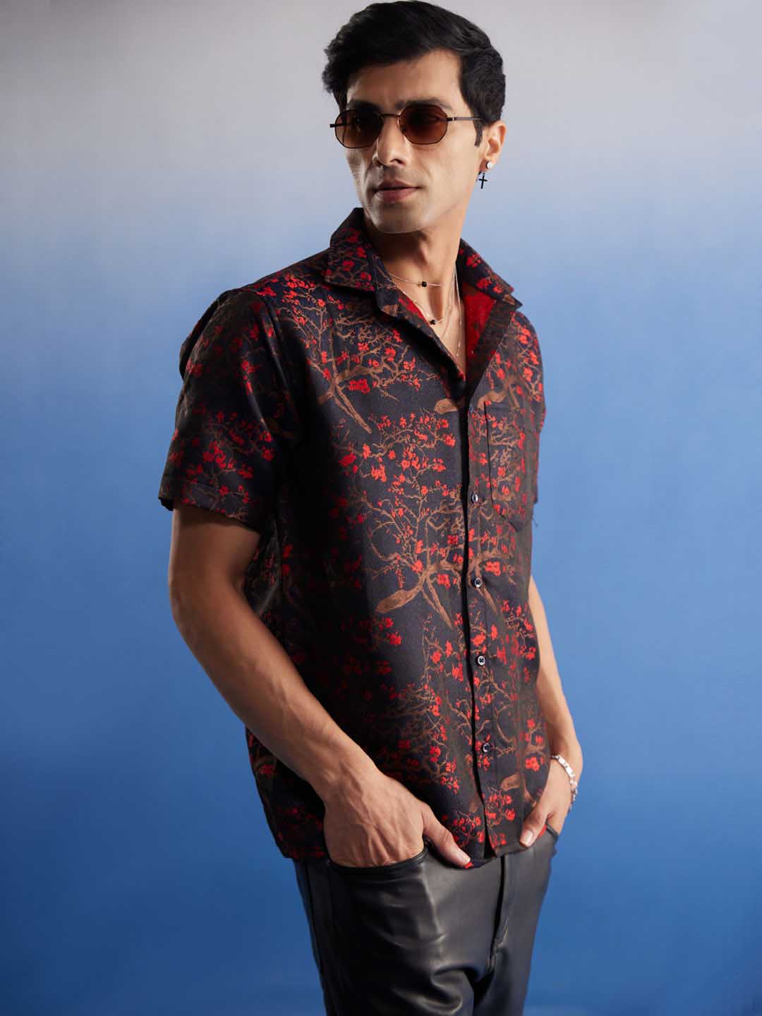  High-quality VASTRAMAY Men's Maroon Jacquard Shirt for a sophisticated and elegant look