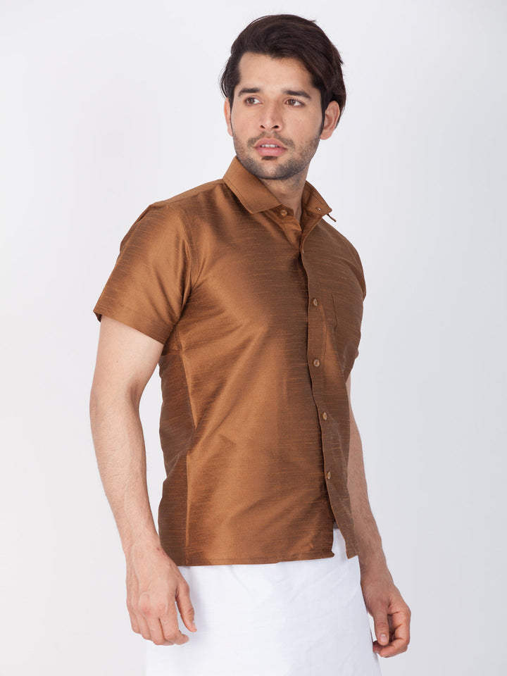 VM BY VASTRAMAY Men's Brown Silk Blend Ethnic Shirt