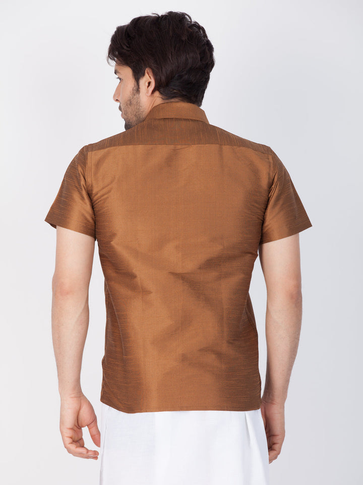 VM BY VASTRAMAY Men's Brown Silk Blend Ethnic Shirt