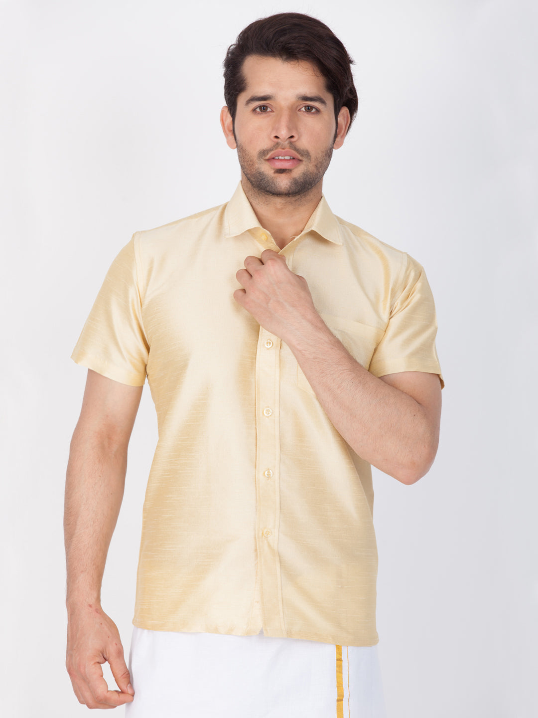 Vastramay Gold Silk Blend Baap Beta Shirt set