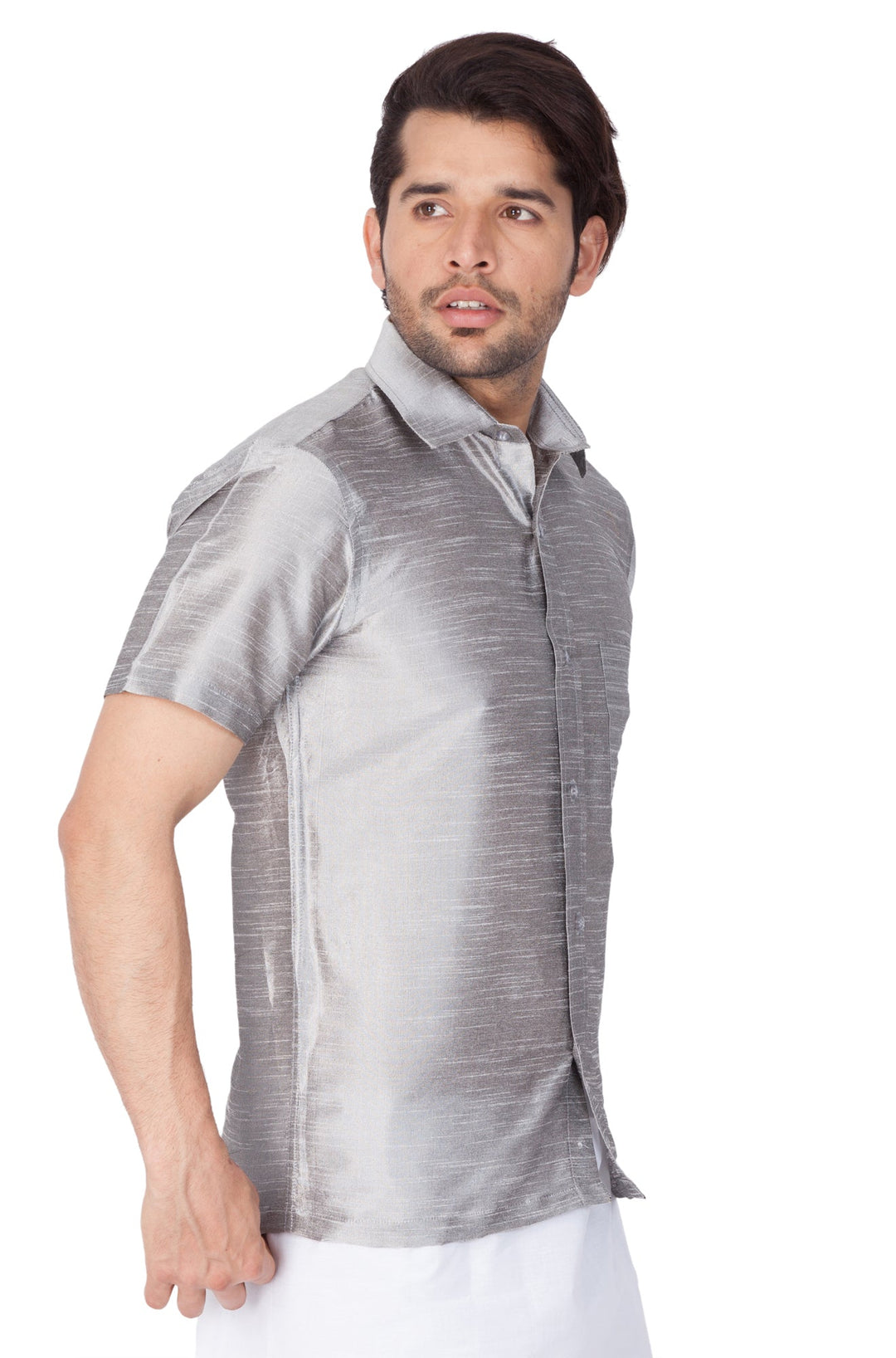 VM By VASTRAMAY Men's Grey Silk Blend Ethnic Shirt